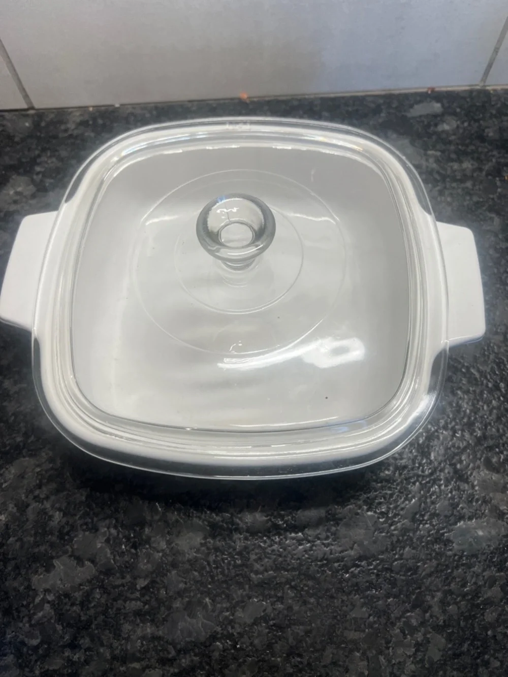 1975 CorningWare Bluebird Pattern Covered Casserole Dish - White/Blue